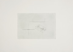 A line drawing on a gray background is framed by a larger gray sheet of paper. The drawing consists of various abstract lines and shapes.