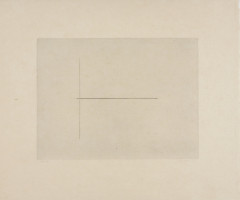 A line drawing on a beige background is framed by a larger beige sheet of paper. A vertical line is split in half by a smaller horizontal line.