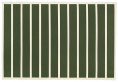 Twelve wide dark green bars lined up and forming a horizontal rectangle, with thinner bars of blank space dividing them.
