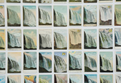A grid of several nearly identical postcards of Niagara Falls.