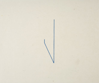 An unevenly drawn, V-shaped, blue line is centrally placed on a rectangular, gray background.